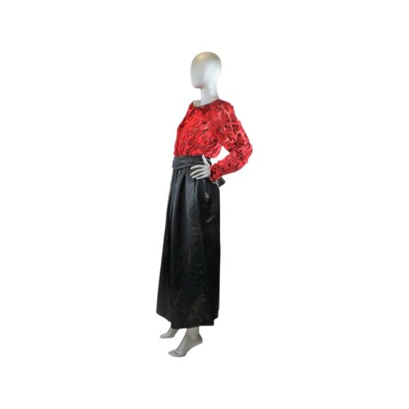 Vintage 1980s Helga Silk/Satin Black and Red Burnout Gown Large - Picture 6 of 10